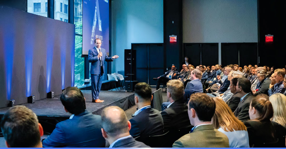 Equilend CEO Rich Grossi on stage presenting at Equilend's North America Client Day in New York, September 2026